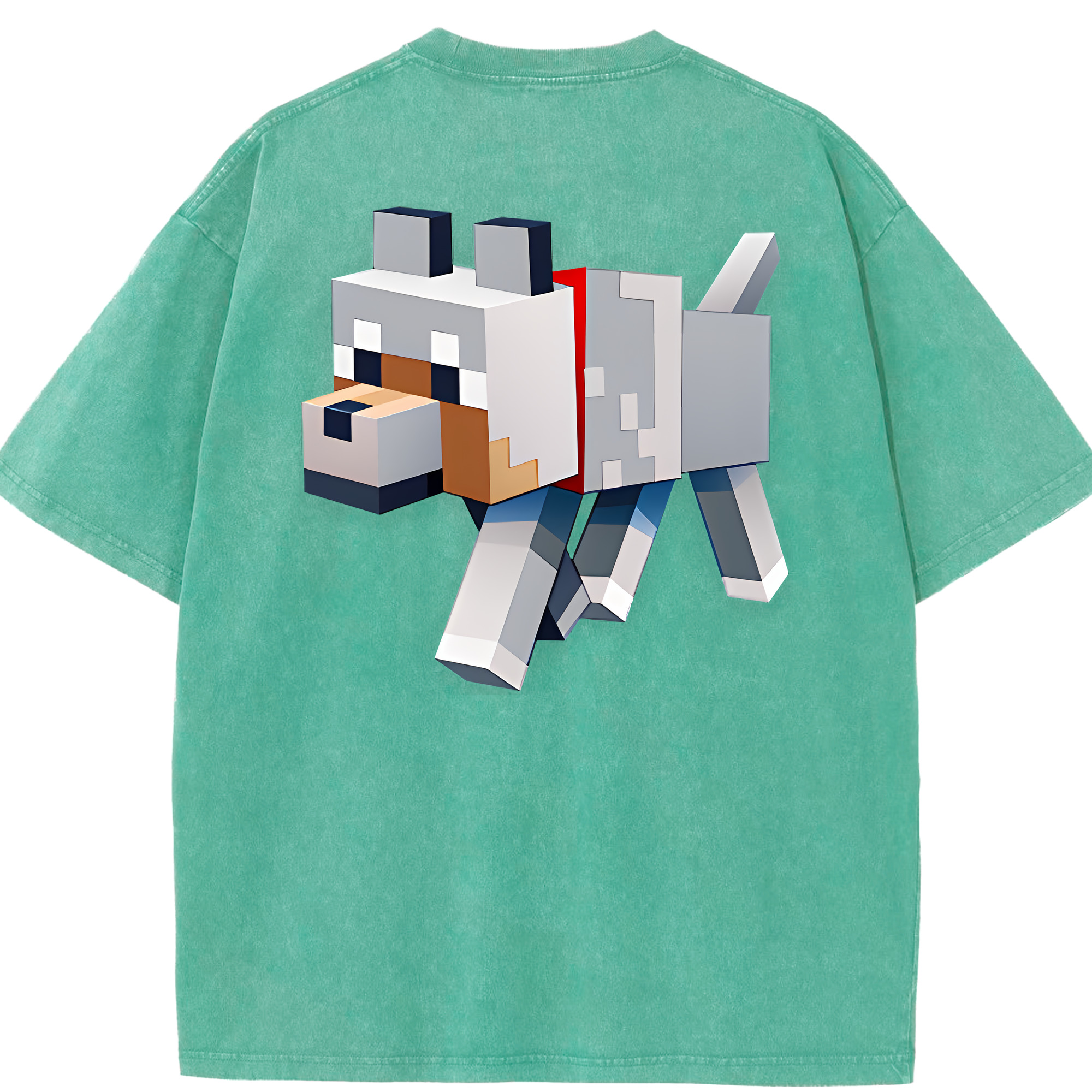 （画像用） マインクラフト ブロックの世界 Minecraft MC Block world 綿100% ヴィンテージ風 半袖Tシャツ（背面プリント）
